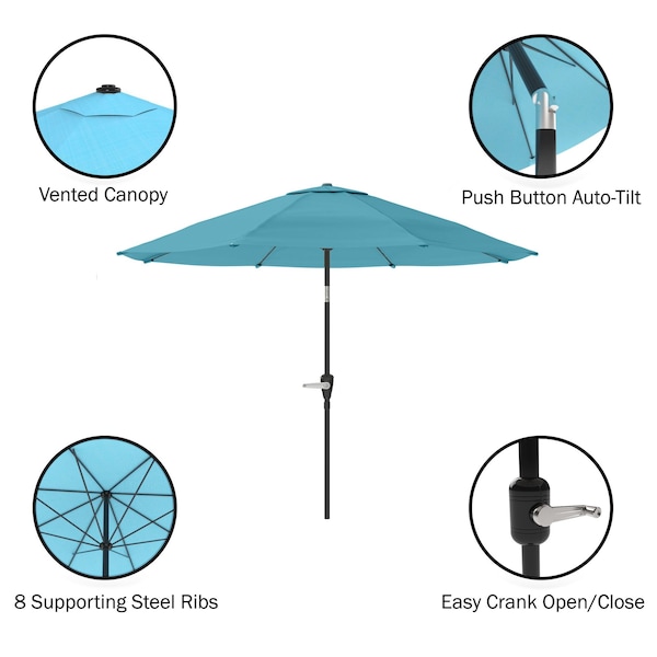 10-Foot Outdoor Tilting Patio Umbrella With Base, Blue